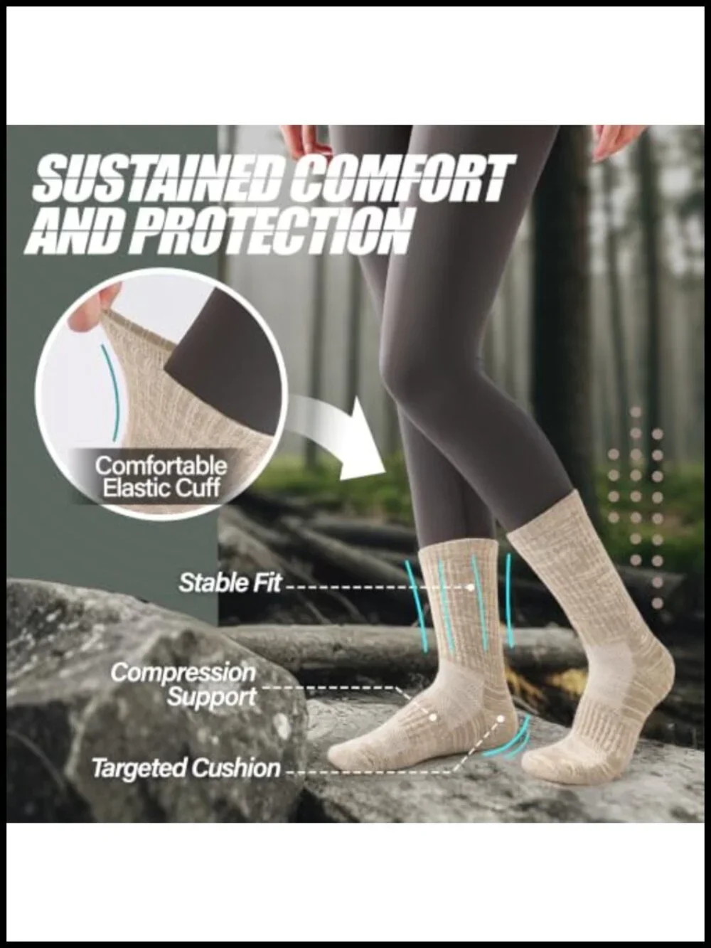 Merino Wool Hiking Socks 5 Pairs, Breathable Cushioned Athletic Crew by ANTSANG
